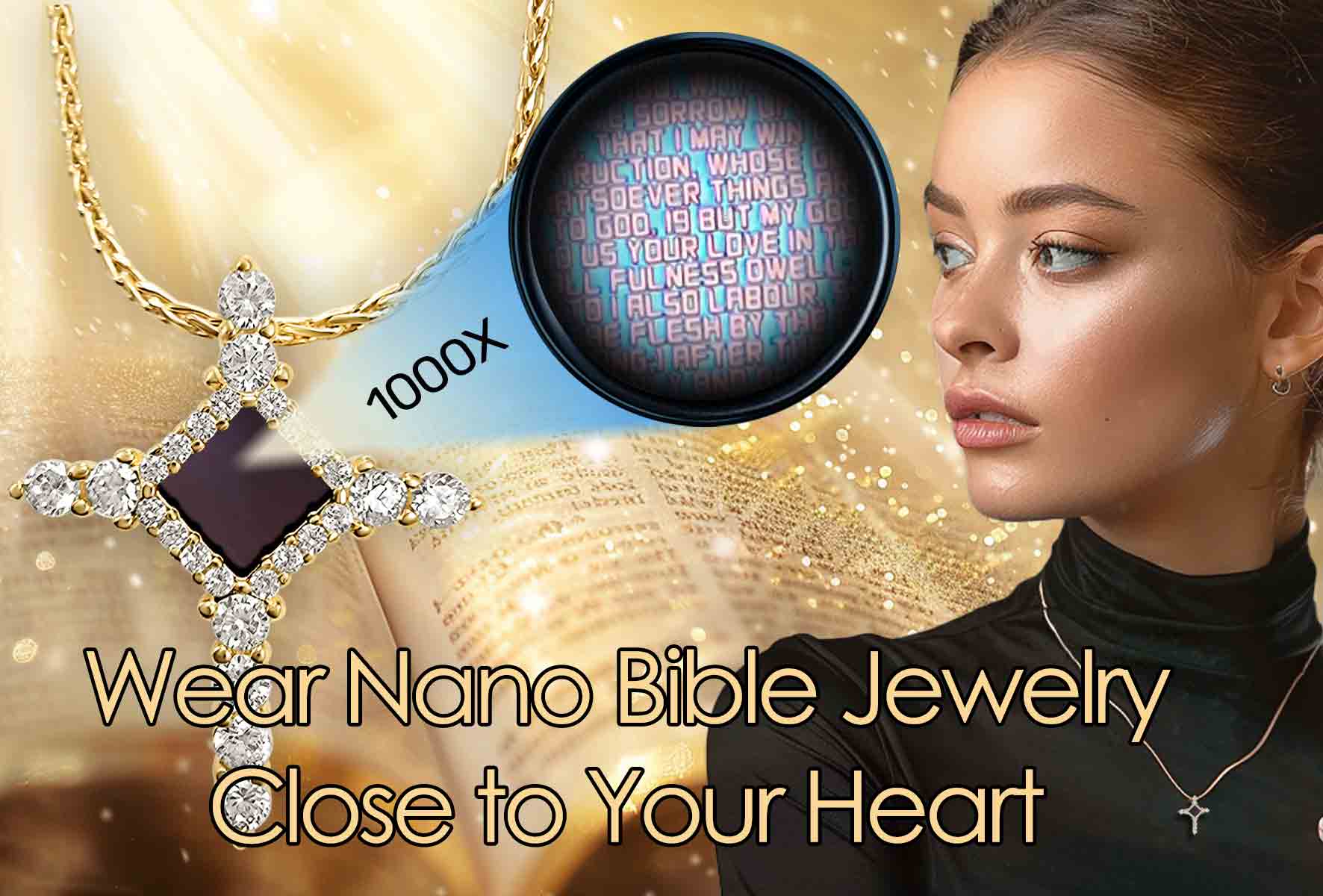 Christian Jewelry Brands Featuring Gold Pendant With New Testament Bible Inside by My Nano Jewelry